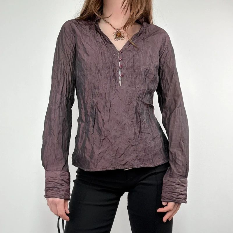 crinkle flared gathered blouse