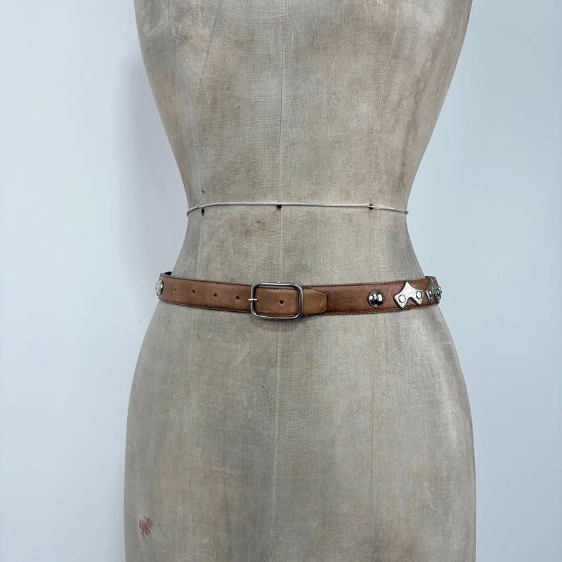 silver metal western leather belt