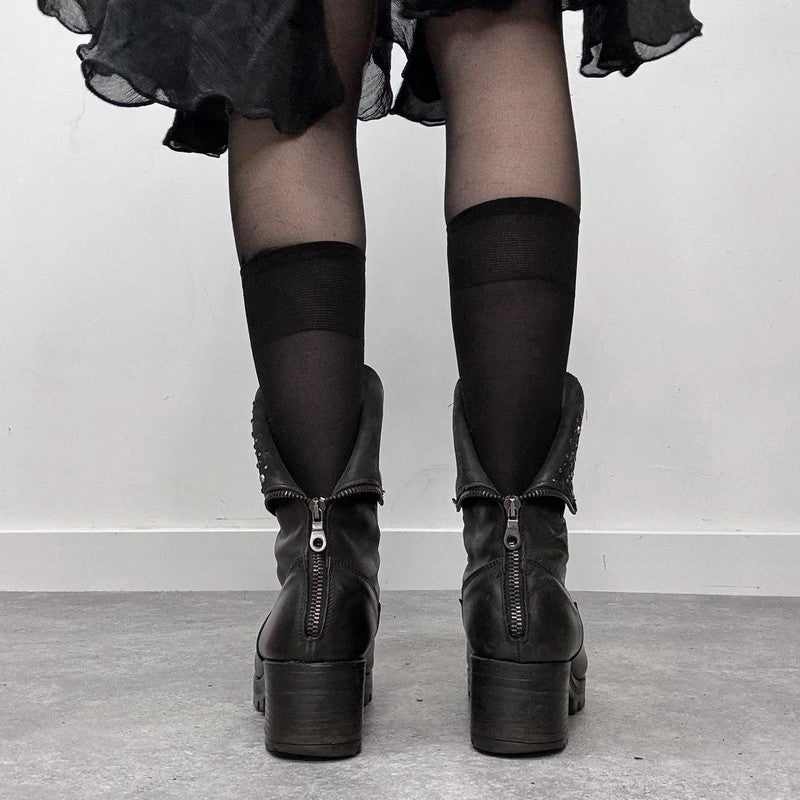 black studded leather biker boots