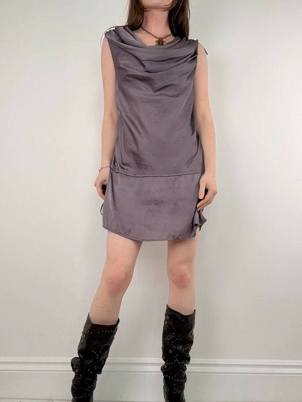 draped neck slouchy mini dress