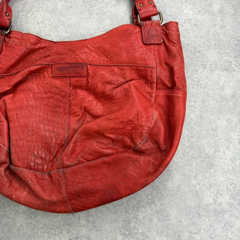 Vintage red leather cargo zipper city handbag