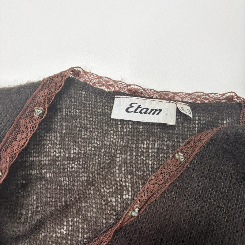 brown mohair knit cropped cardigan