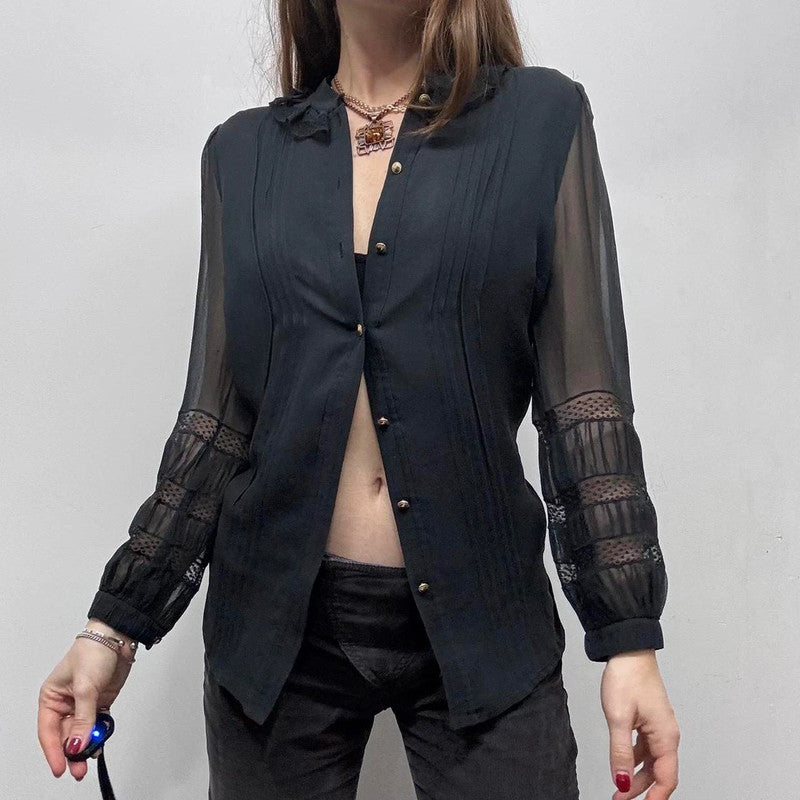 sheer lace silk black gothic shirt