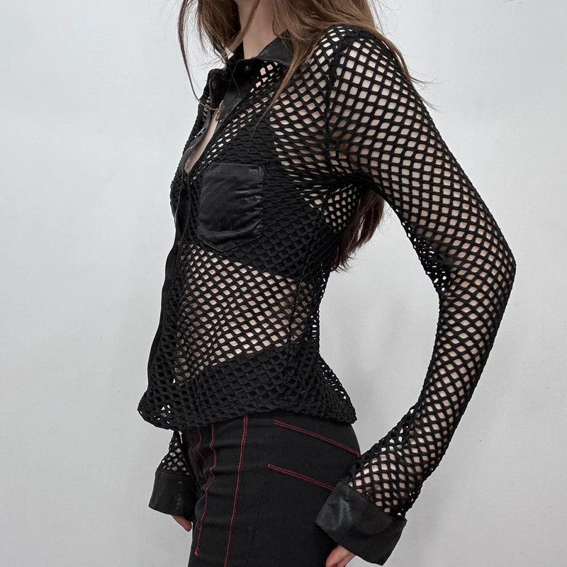 sheer fishnet mesh grunge shirt