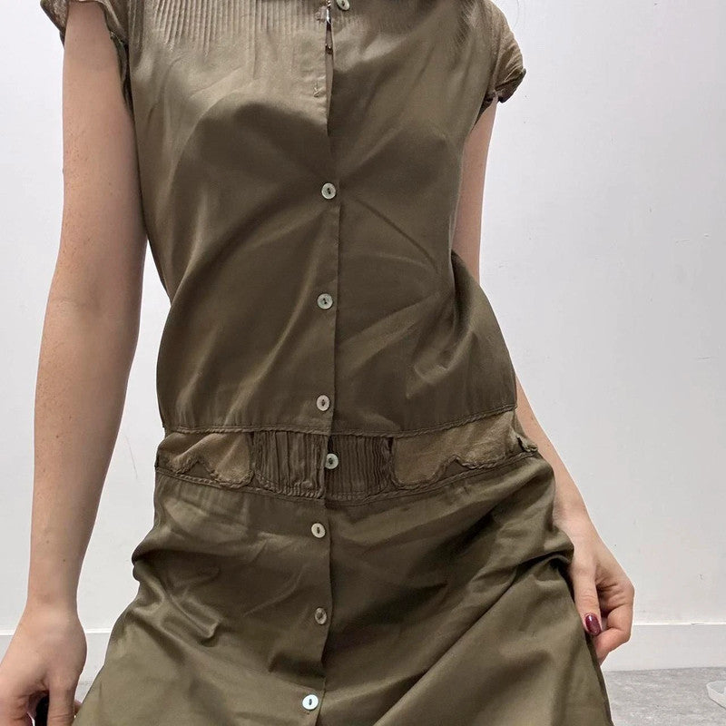 archival khaki button shirt dress