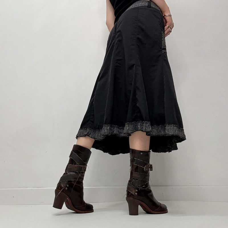 black gothic layered midi skirt