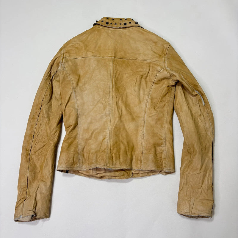 studded cropped leather asymmetric jacket