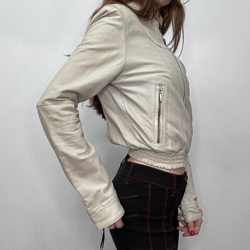 cropped cream bomber jacket