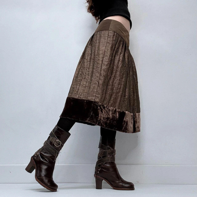 brown layered mesh velvet skirt
