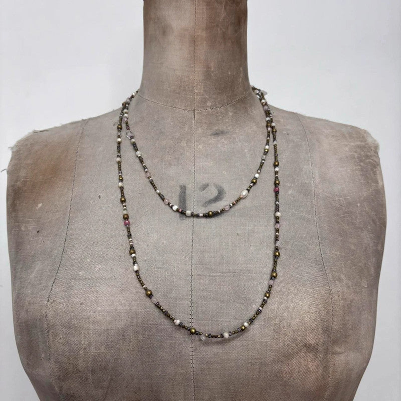 long wrap pearl metal necklace
