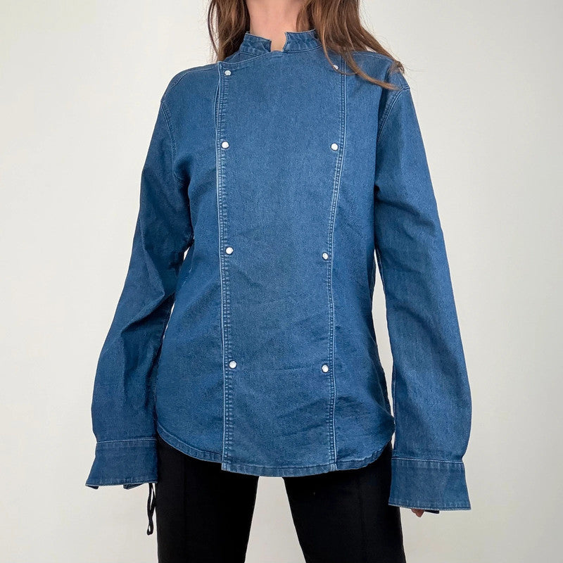 asymmetric denim chef shirt