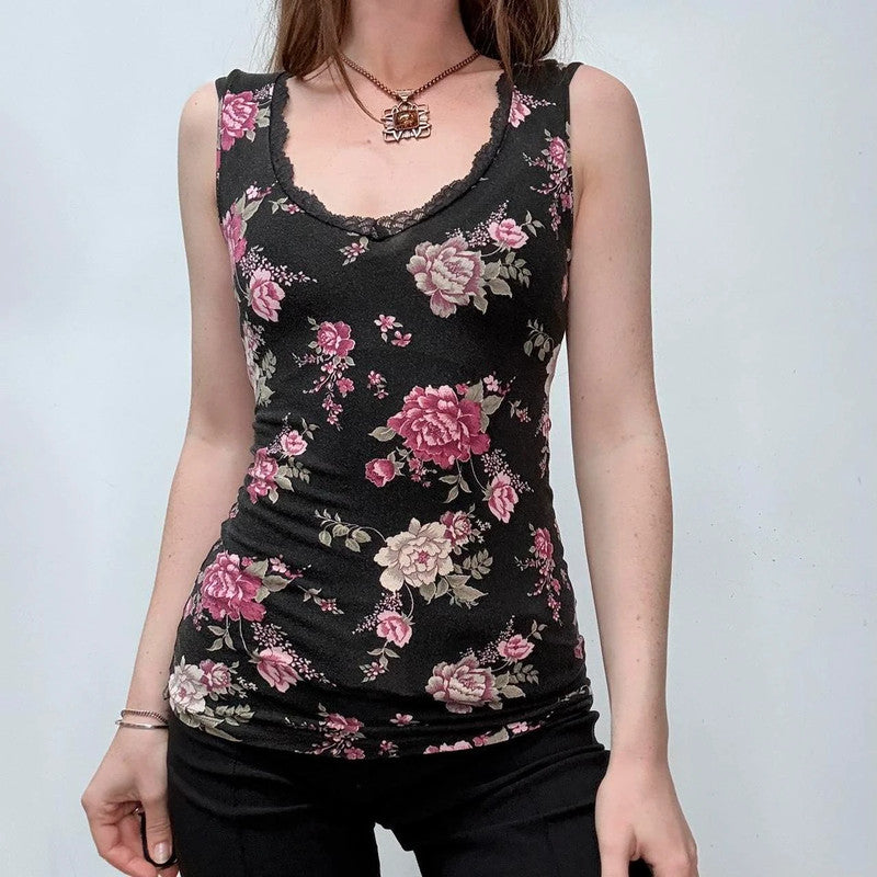 black floral lace vest top