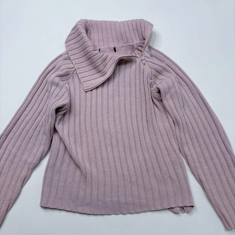 pink chunky ribbed asymmetric jumper