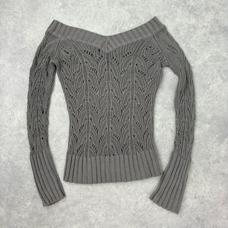 khaki lace knit off the shoulder slouchy jumper