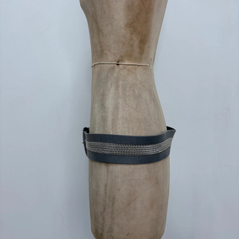 thick oversized grey chain leather belt