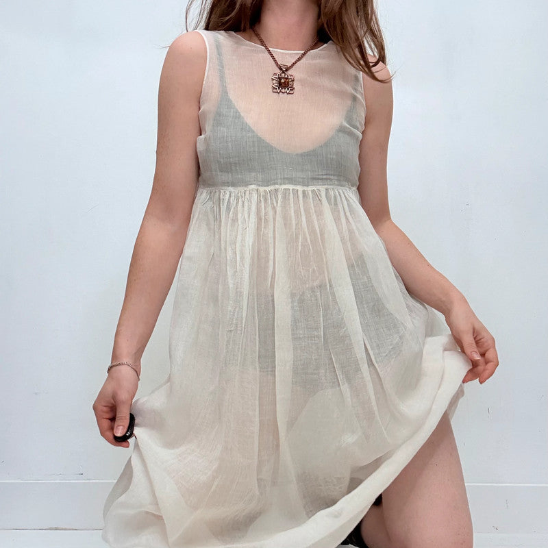 sheer white cotton antique midi dress