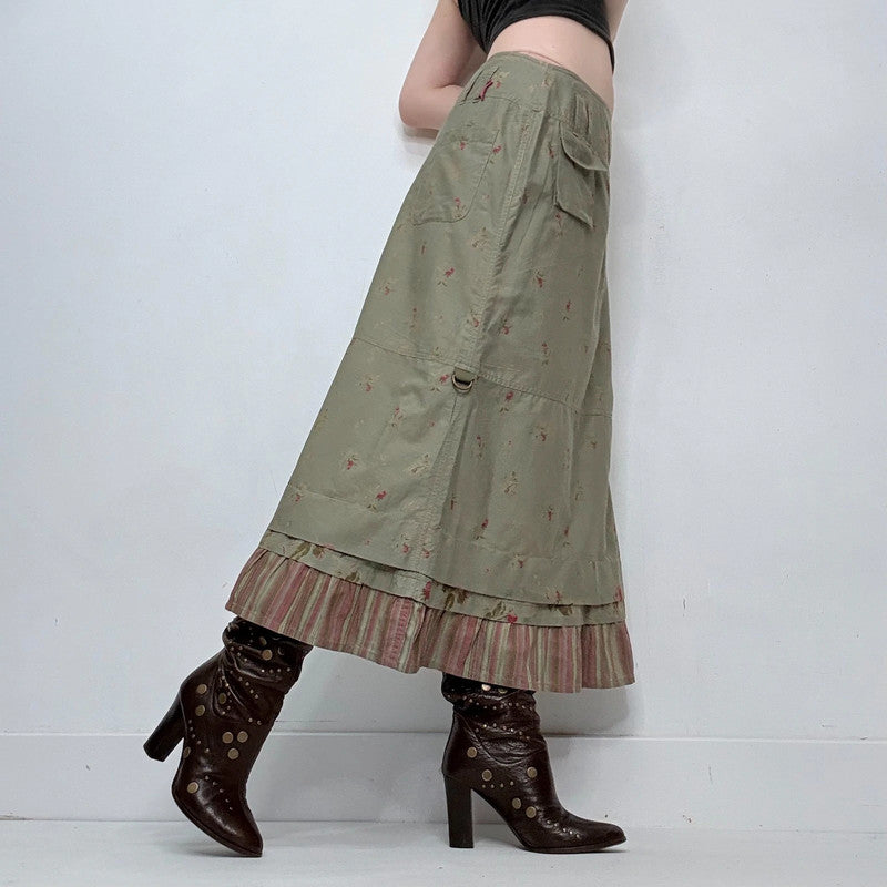 khaki Cop Copine floral maxi skirt