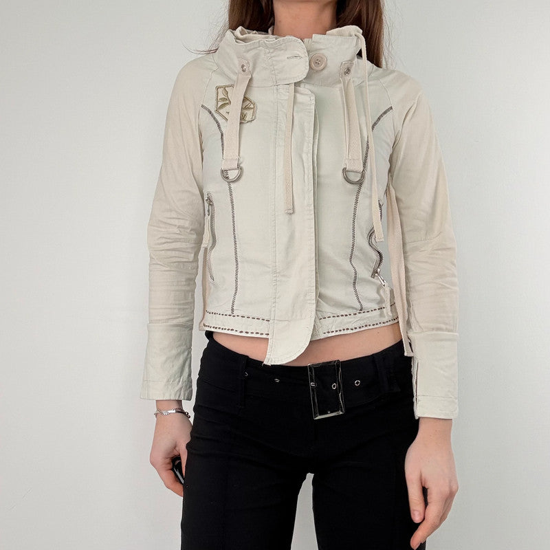 cream utility cropped fitted jacket