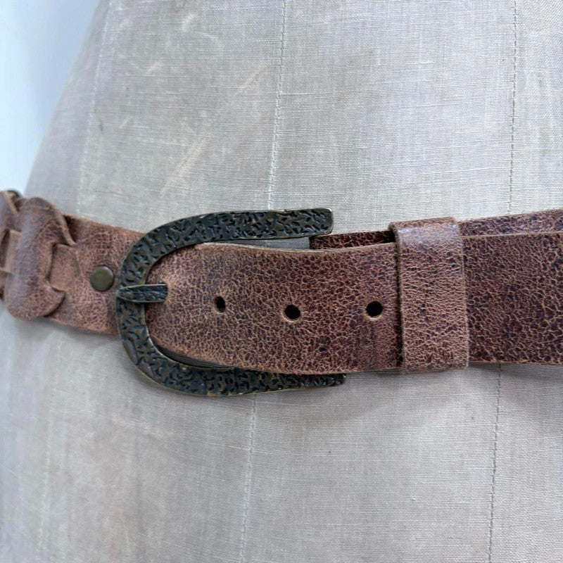 brown leather woven boho belt