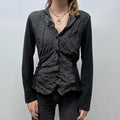crinkle textured flared cardigan shirt