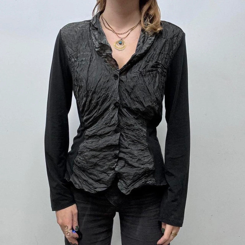 crinkle textured flared cardigan shirt