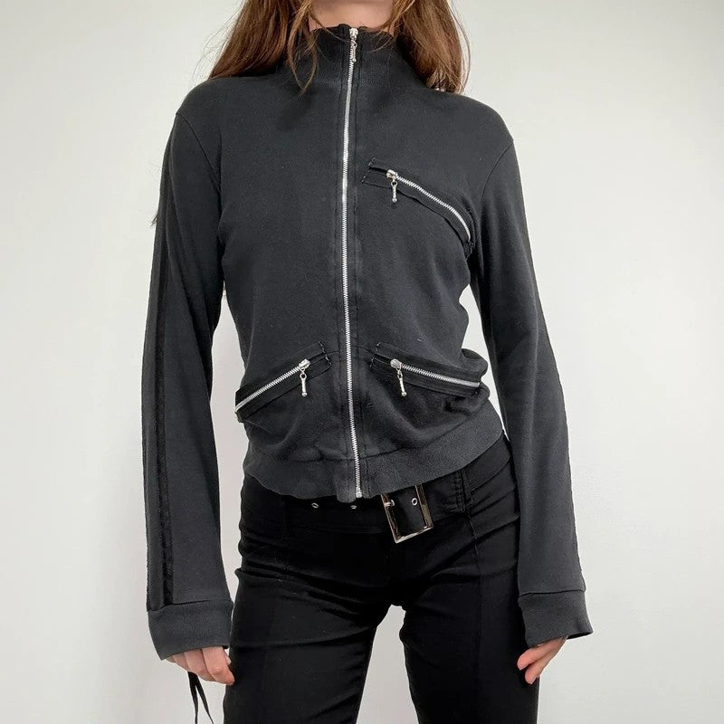 Black grunge jersey Zip-up sweater