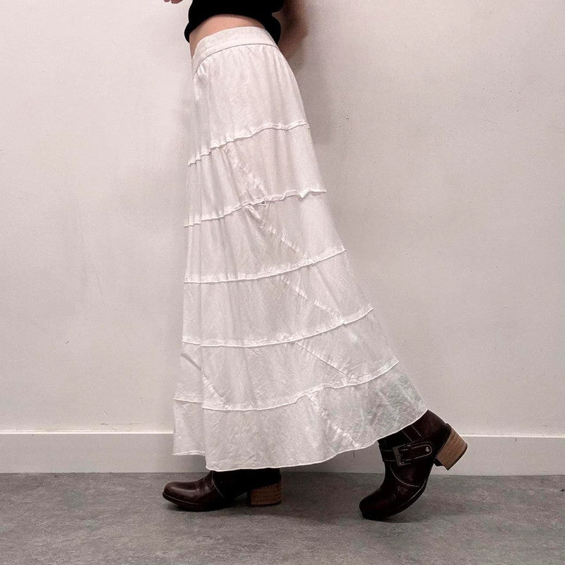 white cotton tiered maxi skirt
