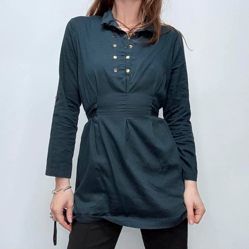 Navy flared studded shirt