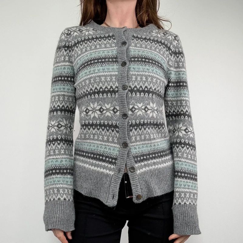 grey wool knitted fairisle cardigan