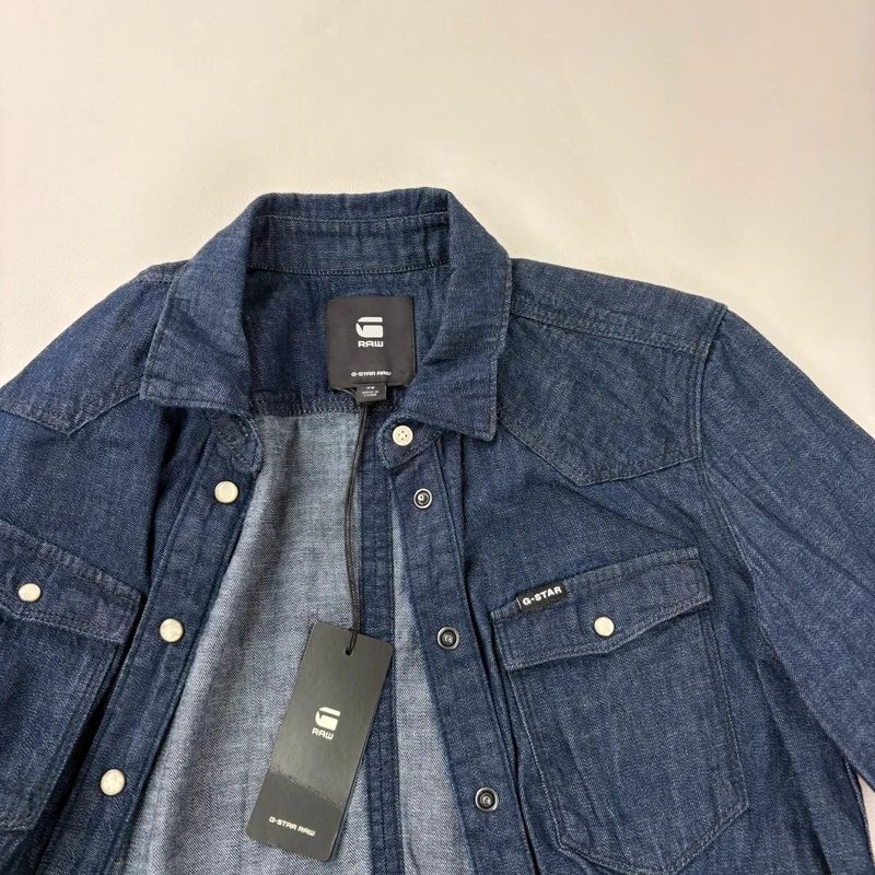 G-star raw dark denim gathered fitted shirt