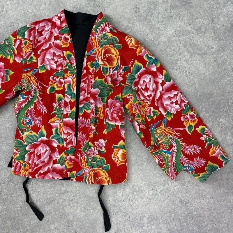 black linen boxy cropped kimono jacket