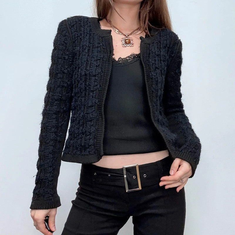 navy chunky knit cropped maje cardigan