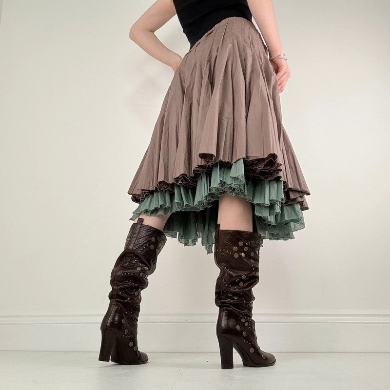 pleated flared cotton midi skirt