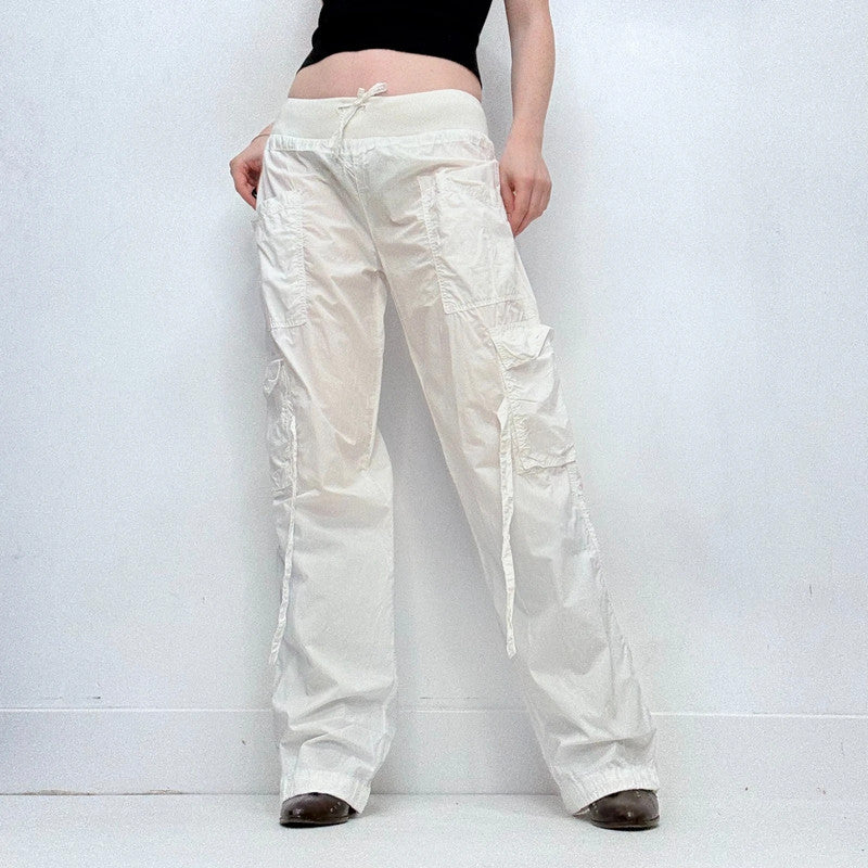 white gathered cinched cargo pants