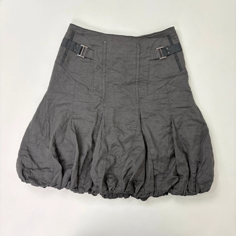 khaki pleated gathered puff skirt