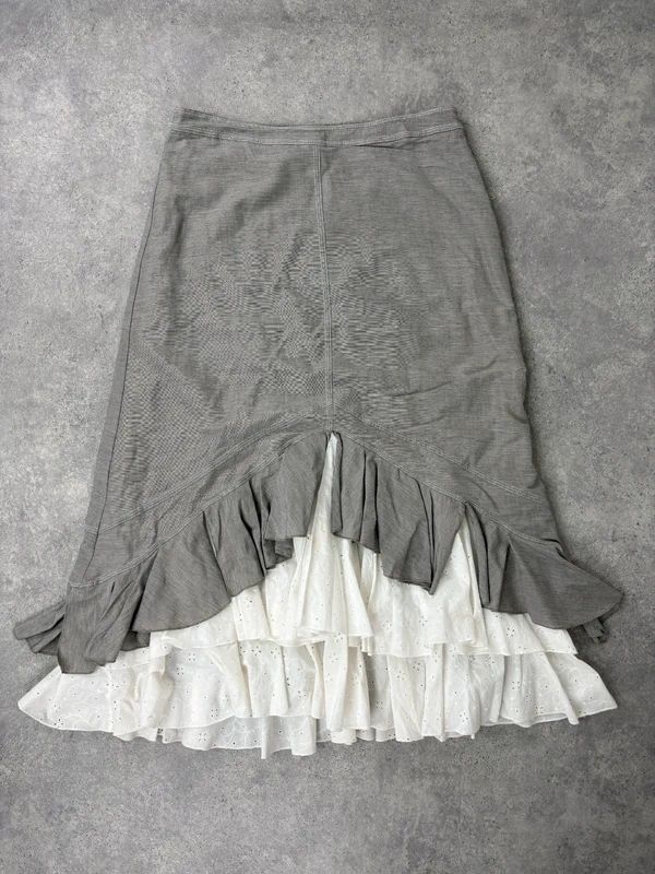 Pleated flared layered ruffle maxi skirt