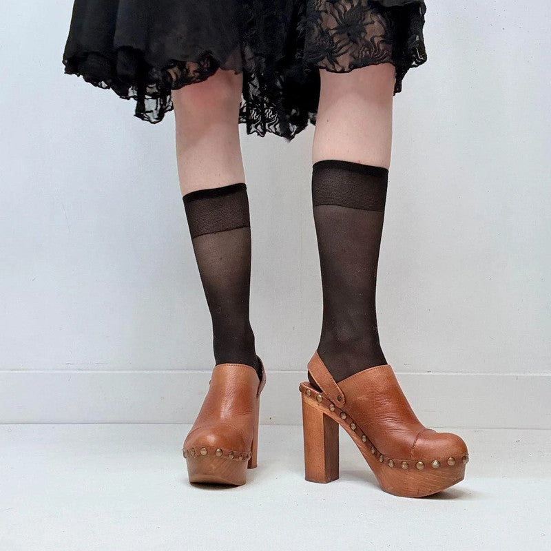 tan leather studded clog heels