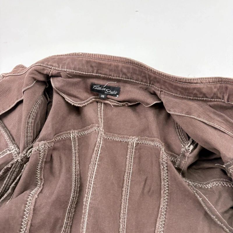 distressed brown cargo denim jacket