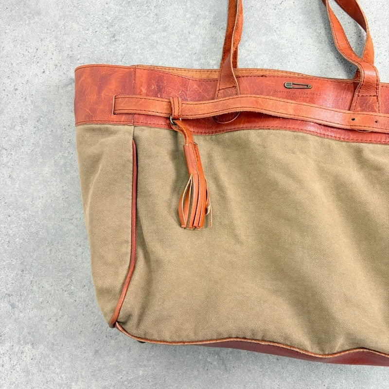 Slouchy oversized leather and canvas shoulder bag