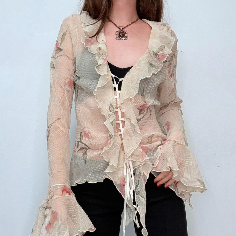sheer crinkle flutter boho shirt