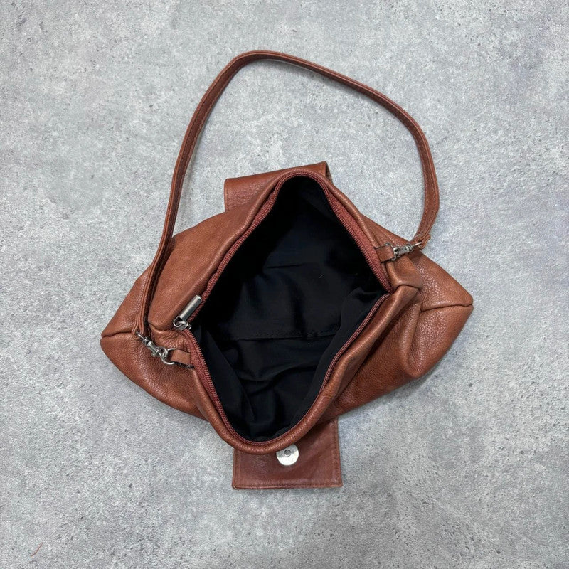 brown leather bow shoulder bag