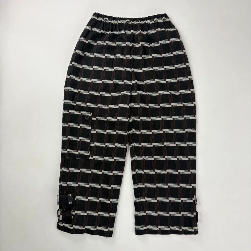 wide leg tartan checked structured trousers