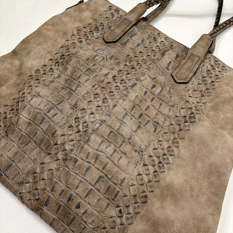 brown textured snake skin bag
