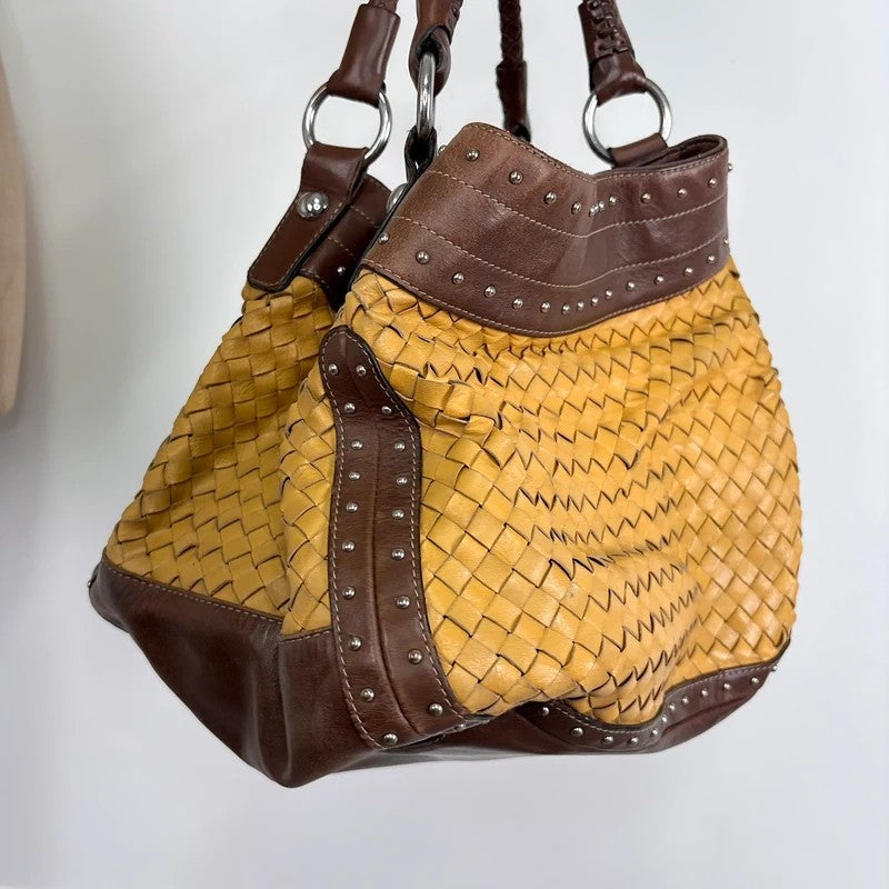Woven leather brown Karen millen studded handbag
