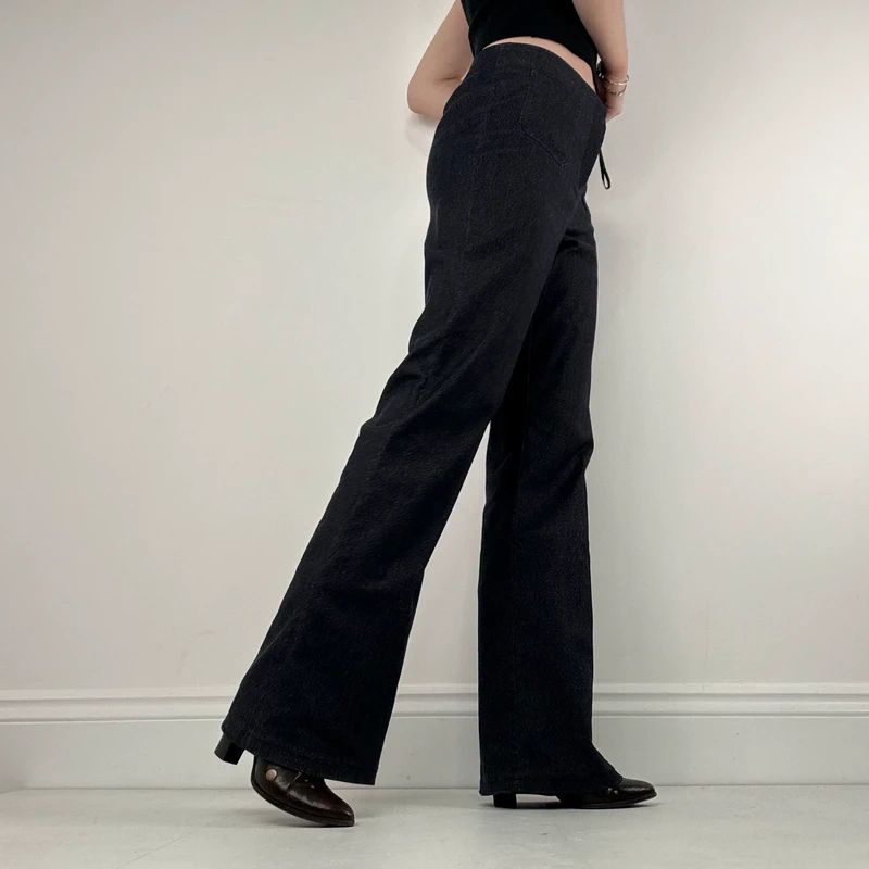 dark denim flared patch pocket trousers