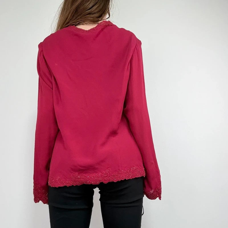 Pink silk beaded floaty embellished shirt cardi