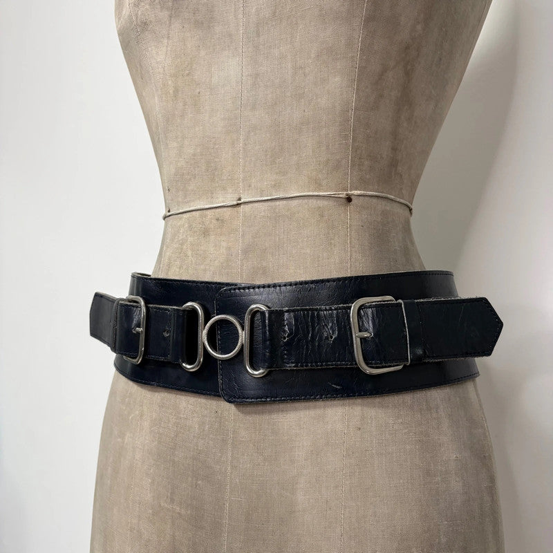 thick black leather buckle belt