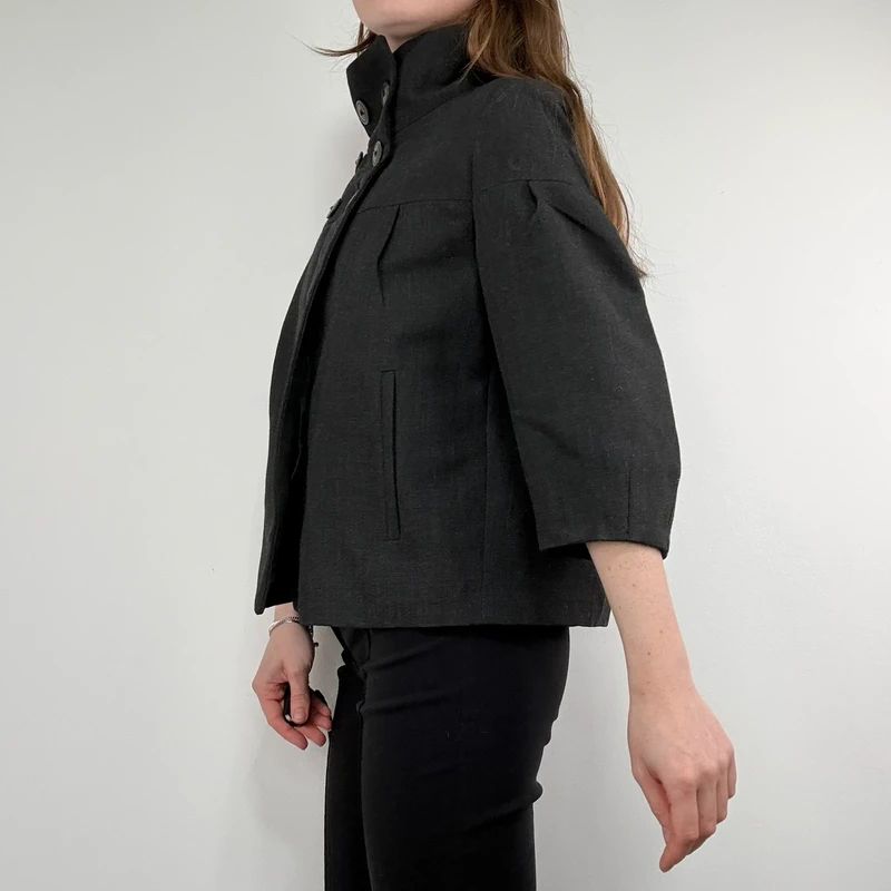 Grey structured boxy high neck jacket