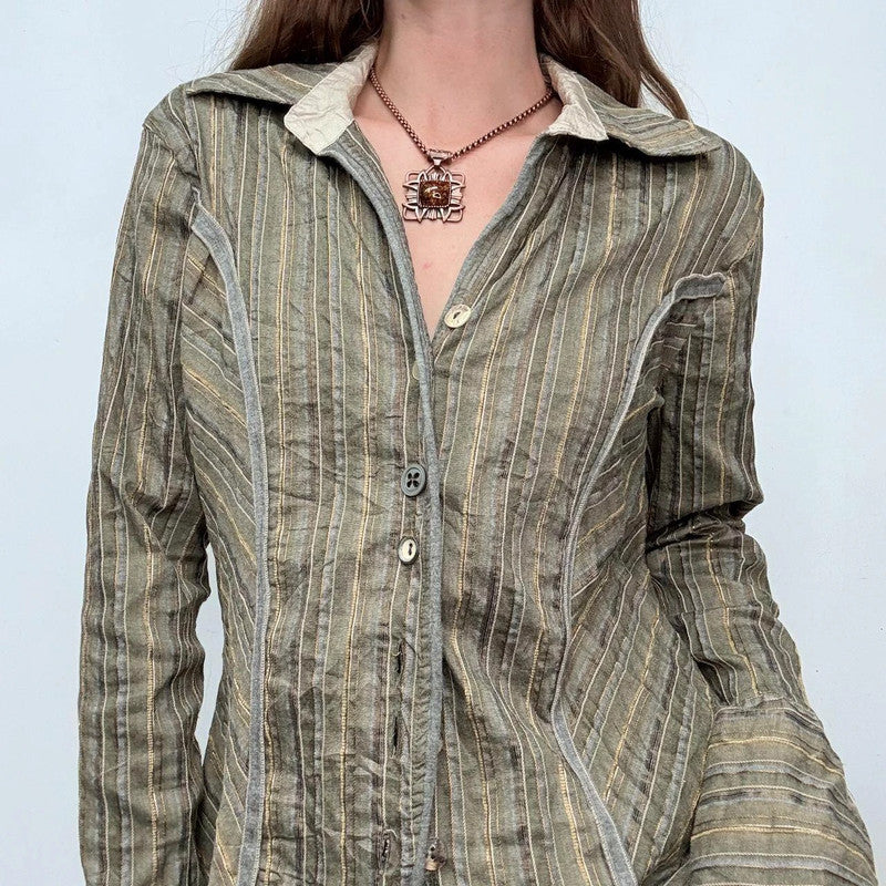 khaki pinstriped flared fairy shirt