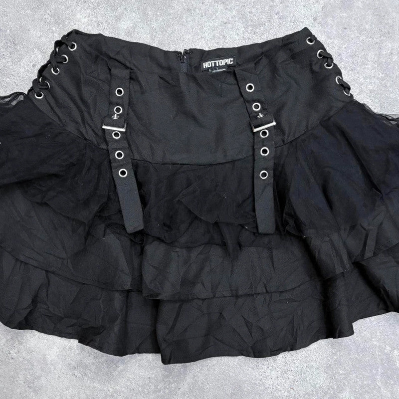 black studded eyelet cargo mini skirt